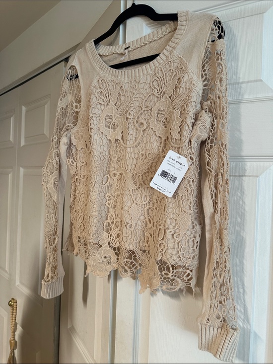 Free People Sweaters - Free People Champagne Crochet Lace Top